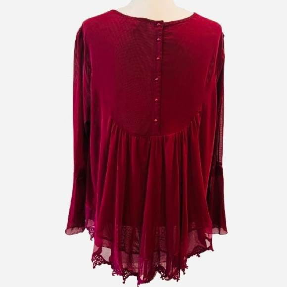 Indigo Thread Co Burgundy Lace Boho Tunic Top 1X - Picture 5 of 8